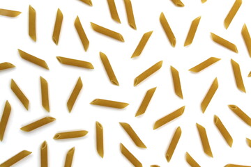 Texture of pasta feather on white background