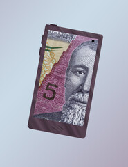 illustration for mobile technology themes in economics and finance with guatemalan money