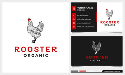 hand drawn Chicken / rooster vintage logo design with business card template