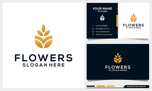 Minimalist elegant flower rose, luxury beauty salon, fashion, skincare, cosmetic, yoga and spa products logo design with business card template
