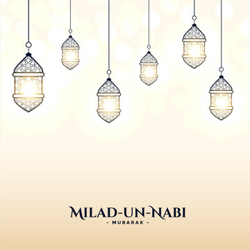 milad un nabi card with lamps decoration design