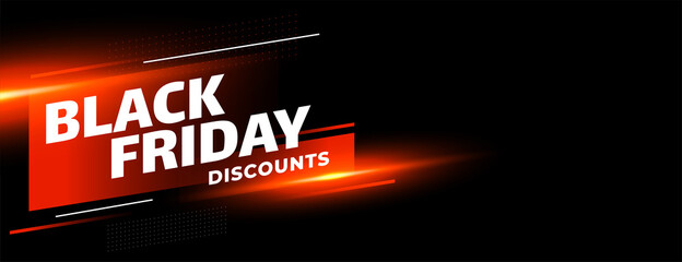 Black friday sale discounts shiny banner on black background