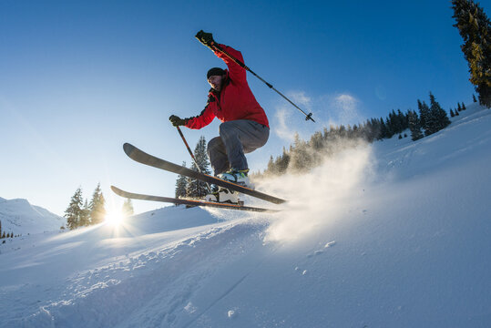 Freeride skier jumping