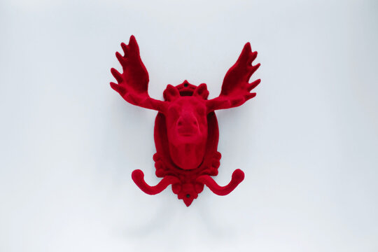 Red Flocked Moose Head Coat Hook