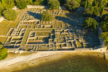Aerial view of the Byzant Kastrum ruins on Brijuni National Park, Croatia