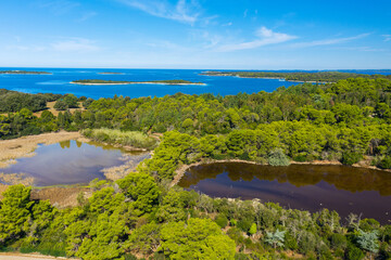 Aerial view of Saline salt marsh on Brijuni National Park