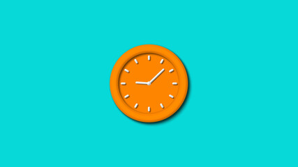 Amazing orange color 3d wall clock isolated on cyan background,wall clock,clock icon