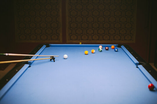 Colorful balls on billiard table