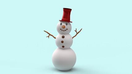 snowman on blue background for Christmas content 3d rendering.