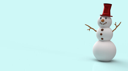 snowman on blue background for Christmas content 3d rendering.