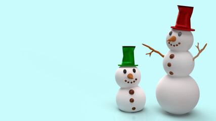 snowman on blue background for Christmas content 3d rendering.