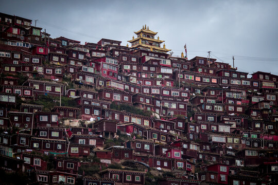 Low view of Sertar Larung Gar Buddhist Academy