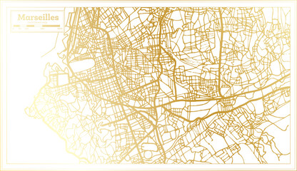 Marseilles France City Map in Retro Style in Golden Color. Outline Map.
