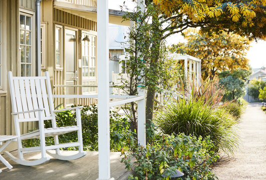 Garden Pathway in row of tiny home cottages