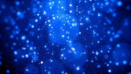 Obraz na płótnie Canvas Blue christmas background with snowflakes, stars and particles.