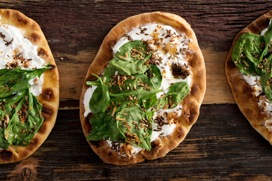 Spinach Yogurt Flatbread Naan Pizza