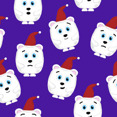 New Year seamless pattern with polar bears on a purple background