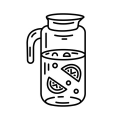Lemonade in a glass jug. Vector outline icon. Isolated on white.