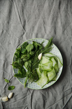 Ingredients of cucumber salad
