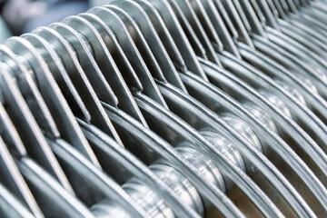 Plate heat exchanger. Fragment of equipment, closeup photo