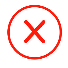 Obraz premium Red X or cross mark rounded in a red outline circle for disapproval, denial, or negative decision making concepts.