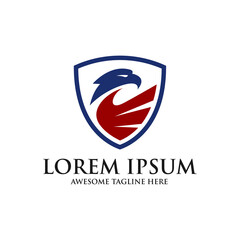 Creative eagle logo. Eagle bird head with shield vector logo template. falcon or hawk logo. good for a mascot, delivery, logistics, or transportation logo.