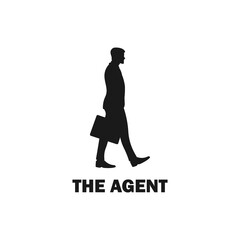 Office executive walking and holding briefcase silhouette. Man in suit carrying suitcase symbol. CEO lifestyle. Career path. Businessman sign. Business logo icon concept. Worker vector illustration.