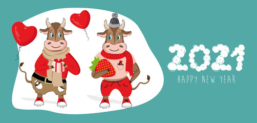 Year of the bull 2021. New year illustration. Vector.	