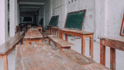 Fototapeta na wymiar rural area empty classroom with chalkboard