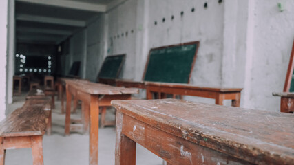 rural area empty classroom with chalkboard