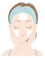 スキンケアをしている女性（コットンパック）