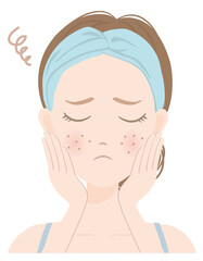 スキンケアをしている女性（肌荒れ）