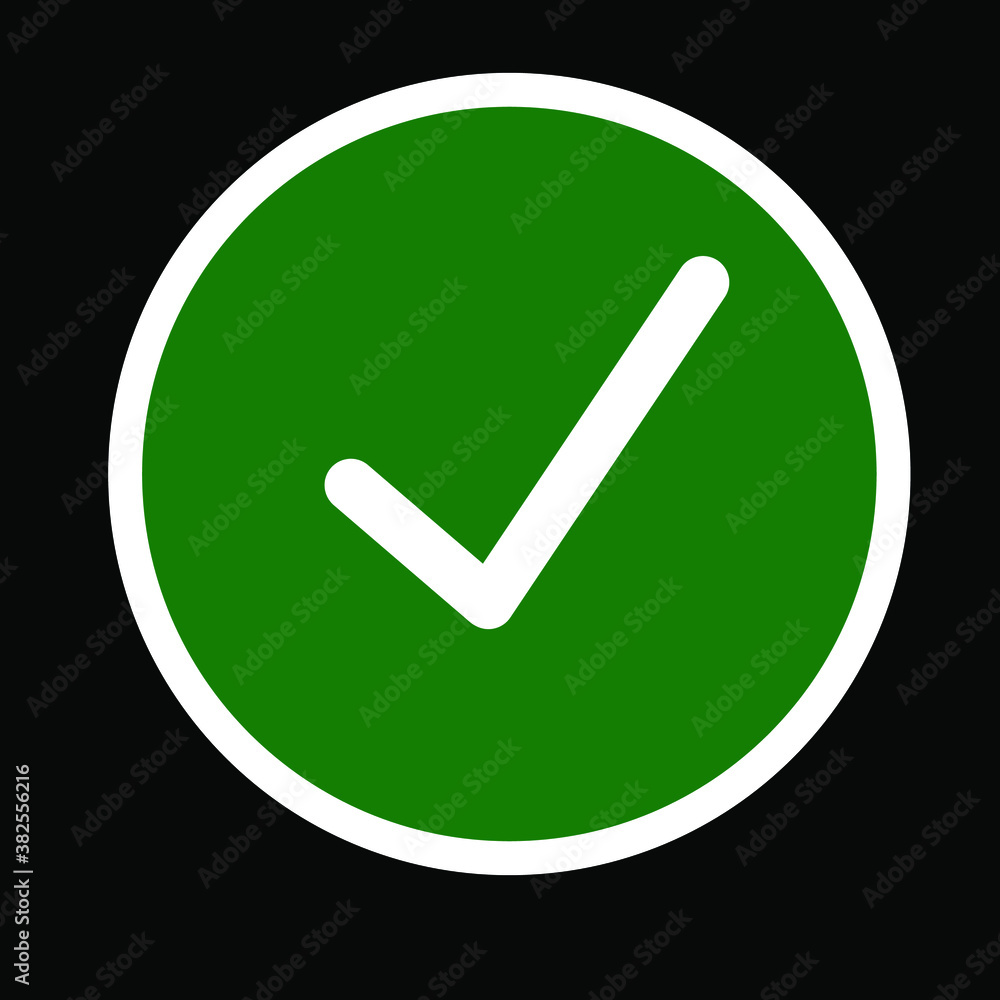 Wall mural Forest Green check mark in a green outline circle on black background for approval, acceptance, or positive decision making concepts.