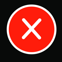 Red X or cross mark rounded in a red outline circle on black background for disapproval, denial, or negative decision making concepts.