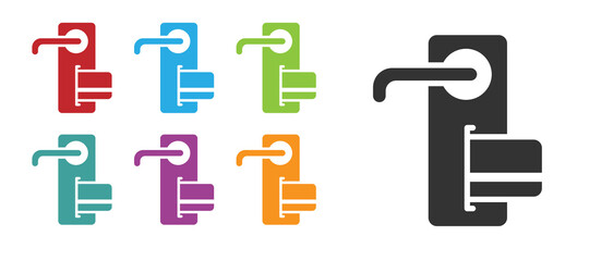 Black Digital door lock with wireless technology for unlock icon isolated on white background. Door handle sign. Security smart home. Set icons colorful. Vector Illustration.