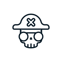 Pirate skull outline icons. Vector illustration. Editable stroke. Isolated icon suitable for web, infographics, interface and apps.