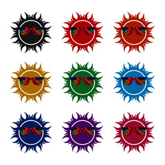 Sun with sunglasses icon, color set