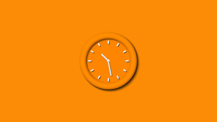 New orange color 3d wall clock isolated on orange background,12 hours 3d wall clock isolated