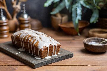 Rustic breakfast pound cake with icing
