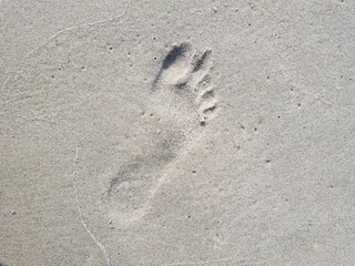 Traces of human feet in the sand of the sea