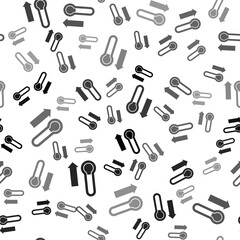 Black Meteorology thermometer measuring icon isolated seamless pattern on white background. Thermometer equipment showing hot or cold weather. Vector.