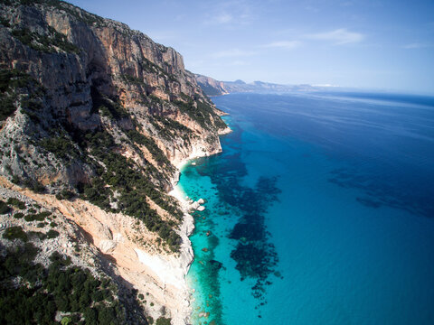Aerial view of the Sardinian coast along mediterranean sea