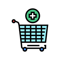 supermarket cart adding products color icon vector. supermarket cart adding products sign. isolated symbol illustration