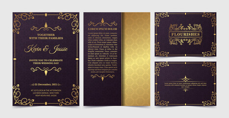 Luxury vintage golden vector invitation card template