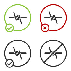 Black Barbed wire icon isolated on white background. Circle button. Vector.