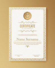 Certificate of achievement template with vintage gold border