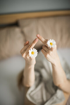 Angry woman on the bed