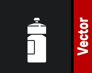 White Fitness shaker icon isolated on black background. Sports shaker bottle with lid for water and protein cocktails. Vector.