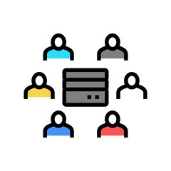people communicate throguh server color icon vector. people communicate throguh server sign. isolated symbol illustration
