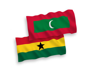 Flags of Maldives and Ghana on a white background